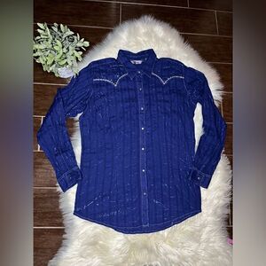 Rock 47 navy blue embroidered/studded button down sz XL